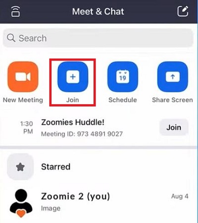 Zoom Join Button Mobile