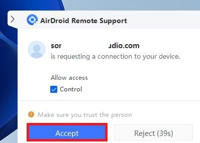 connect to remote PC via IP address AirDroid Remote Support