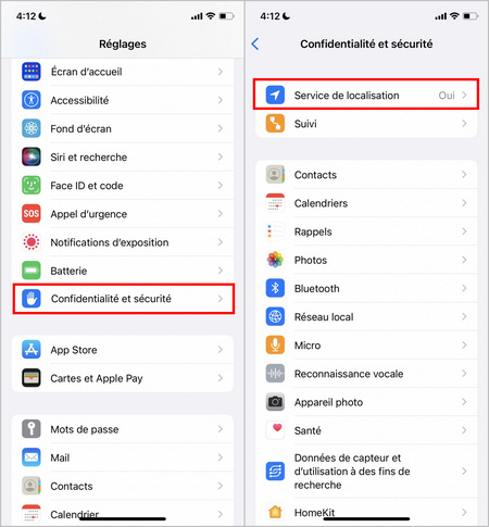 Activer le service de localisation sur iPhone