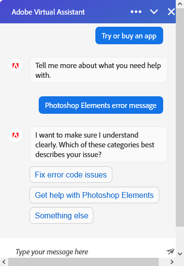 Adobe customer service chatbot