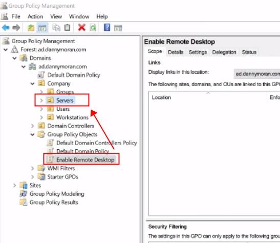 Apply Remote Desktop Group Policy