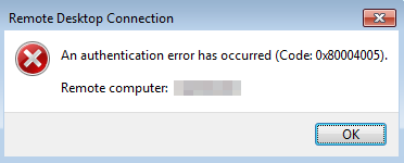 rdp authentication error