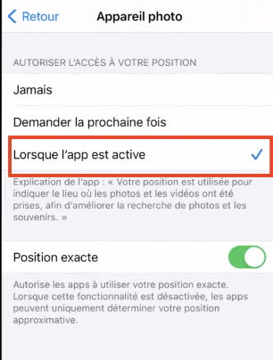 Autoriser Snapchat à avoir accès à votre localisation sur iPhone