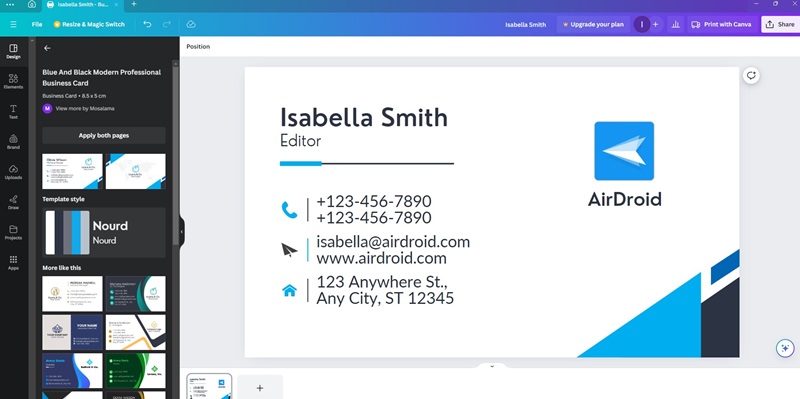 Canva for Windows 10/11 business card software