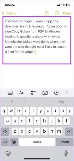 clipboard content pasted in notes