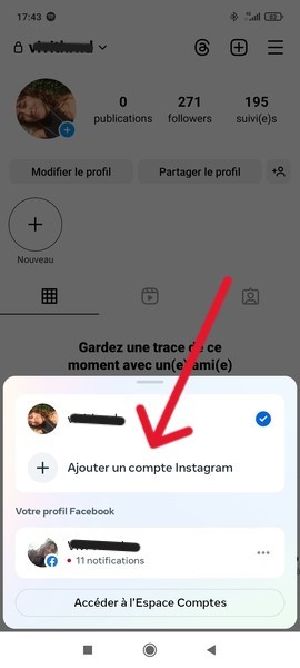 Cliquez sur Ajouter un compte Instagram