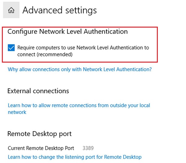 Configure Network Level Authentication