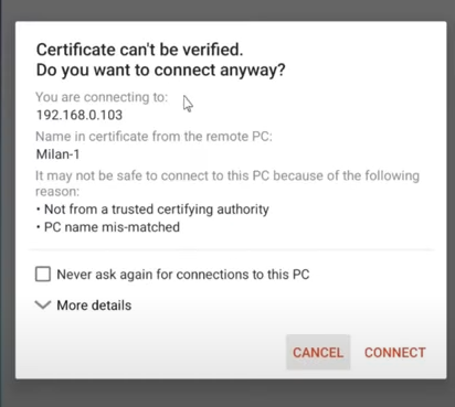 connect PC from Android