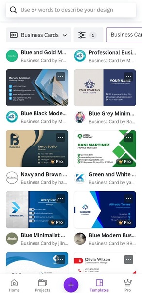 business card template on Android