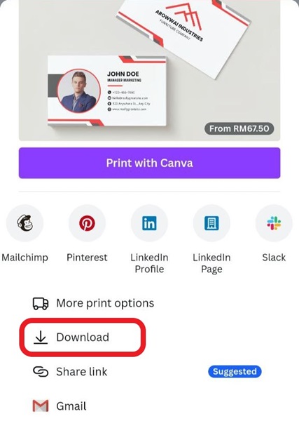 share business card on Android