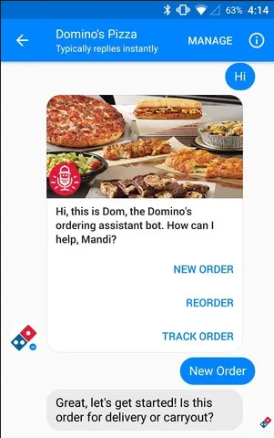 Domino pizza ordering chatbot