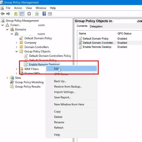 Edit Enable Remote Desktop