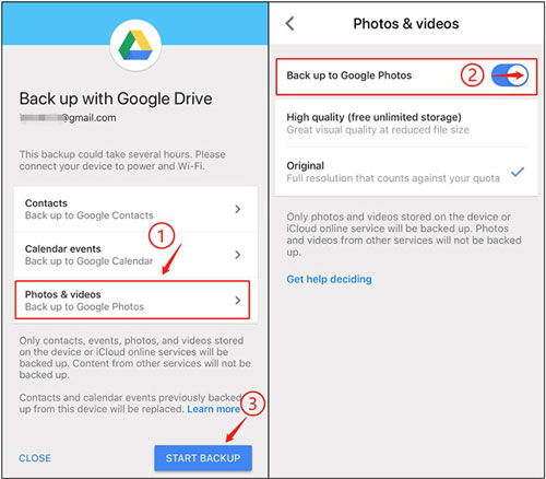 enable photos and videos backup