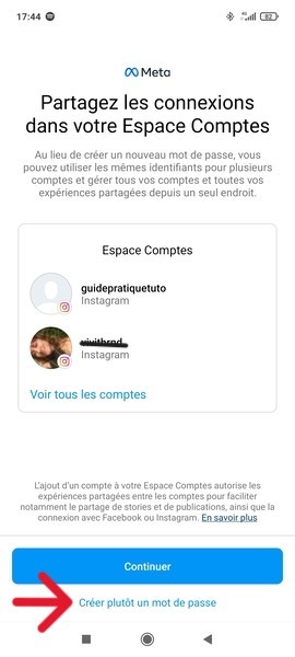 Entrez un mot de passe pour créer un deuxième compte Instagram