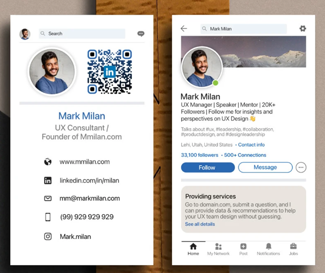 example for business card with LinkedIn page