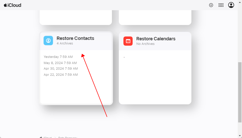 desktop iCloud select restore contacts