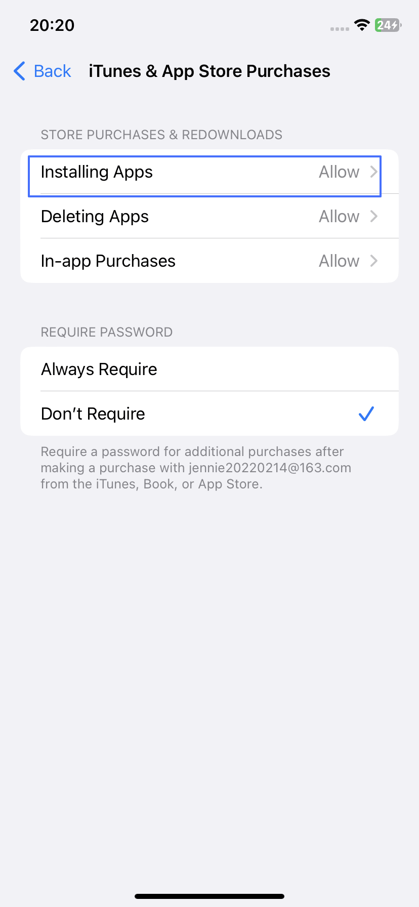 iPhone App Store settings