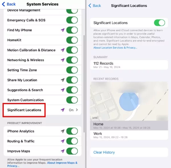 how to see significant locations on iPhone