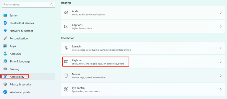 keyboard accessibility function access