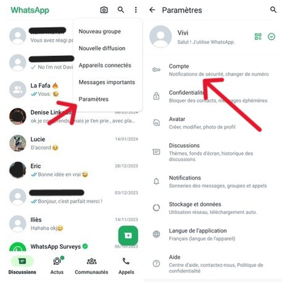 L'onglet Compte du WhatsApp