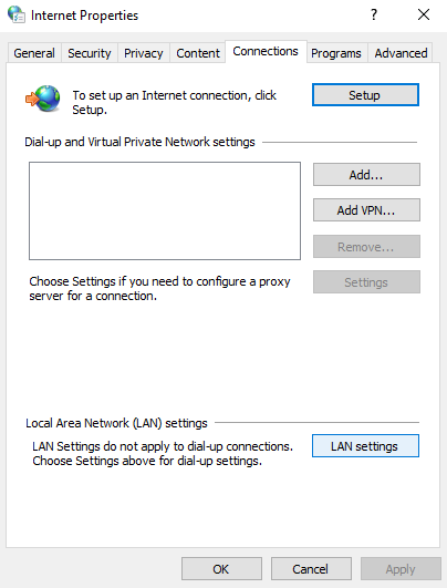 open LAN settings