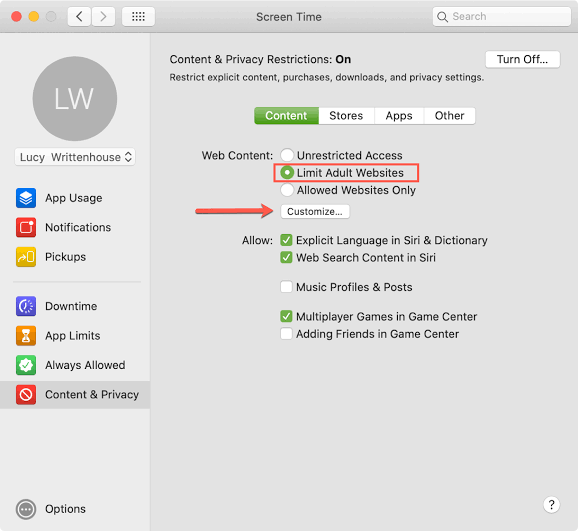 limit adult content on Mac
