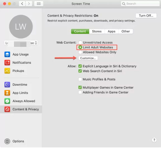 limit adult content on Mac