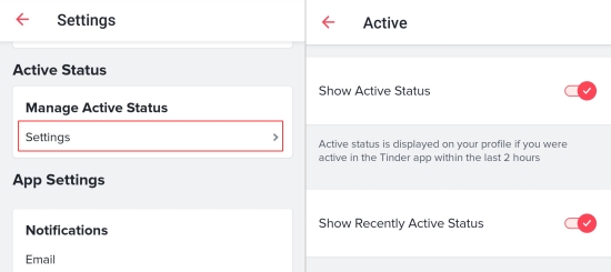 manage Tinder active status