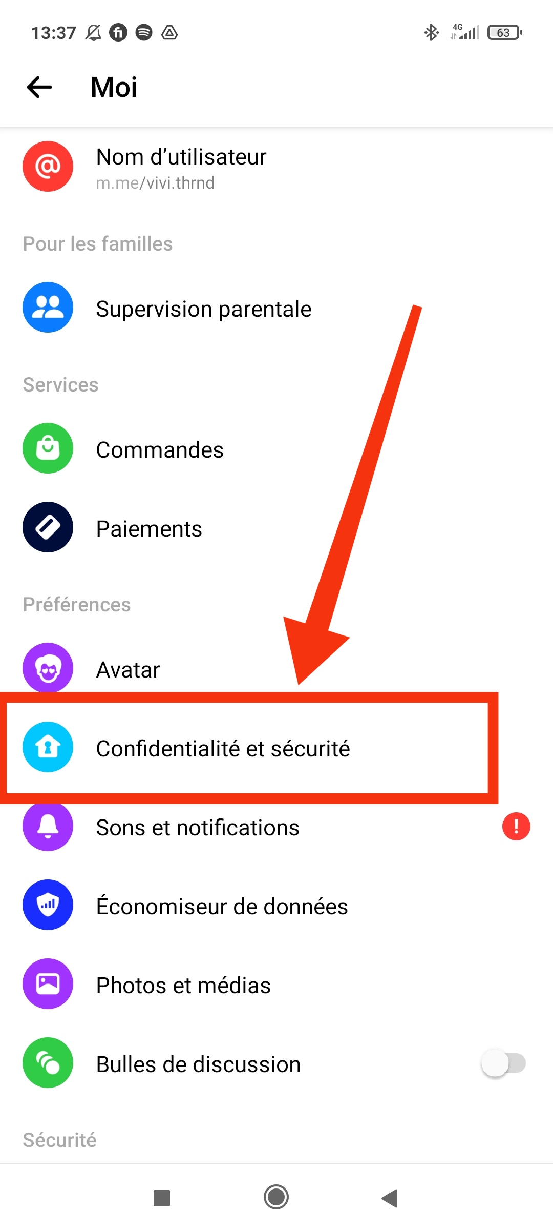 Confidentialité et sécurité Messenger 