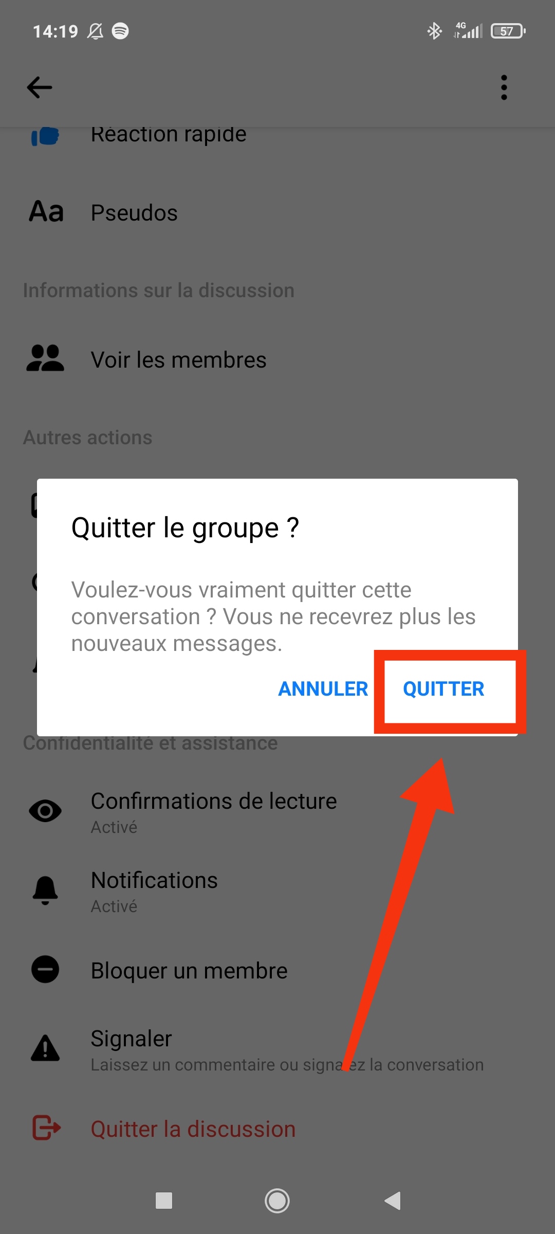  Confirmer votre retrait du groupe Messenger 