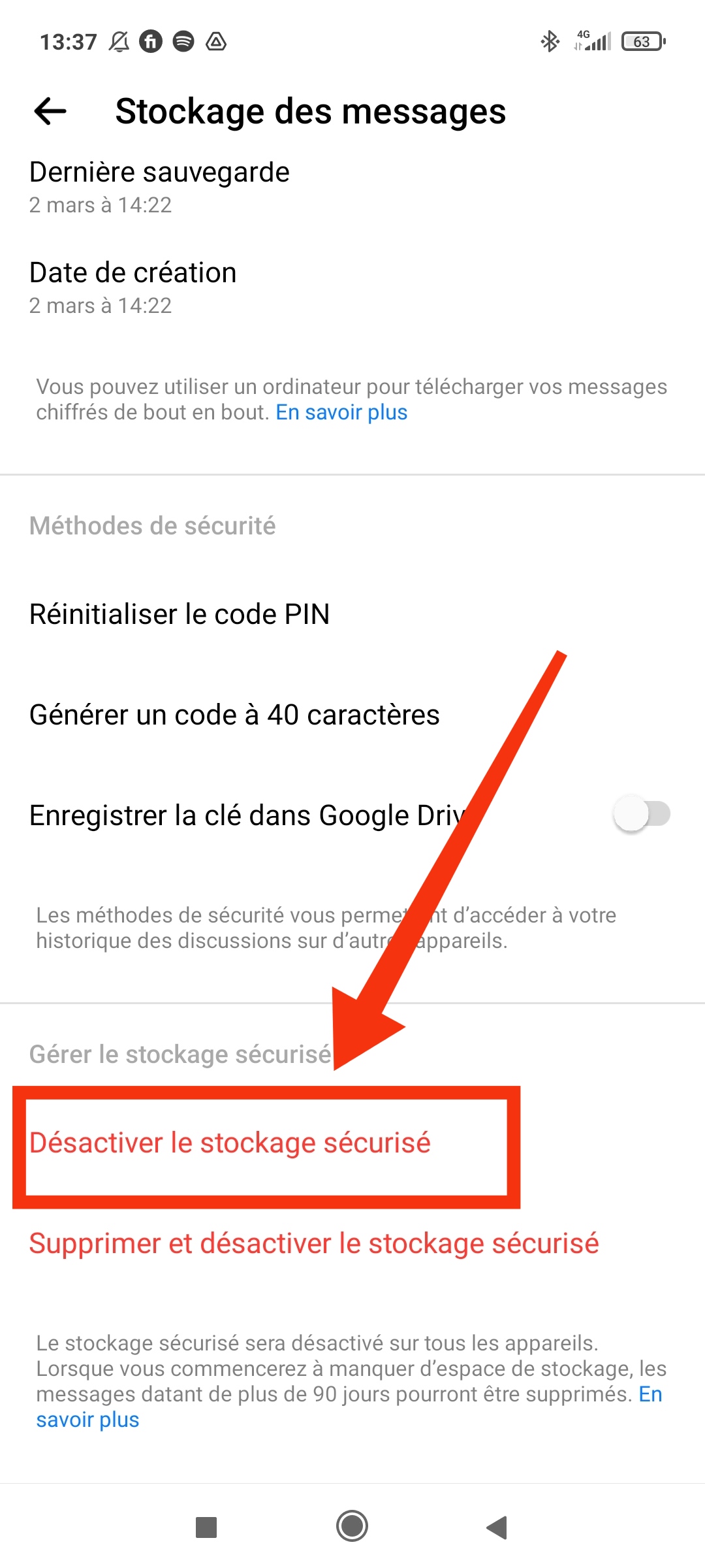 Désactiver le chiffrement de bout en bout sur Messenger sur Android