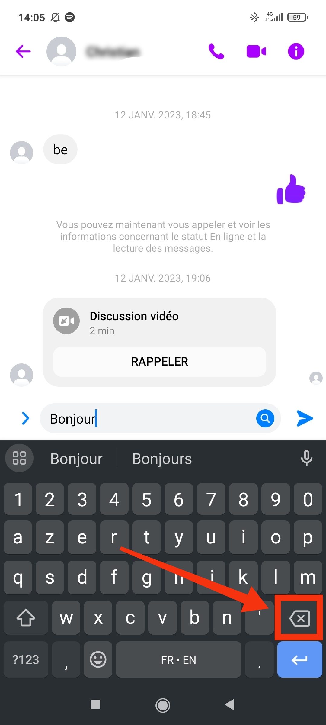 Supprimer un brouillon sur Messenger