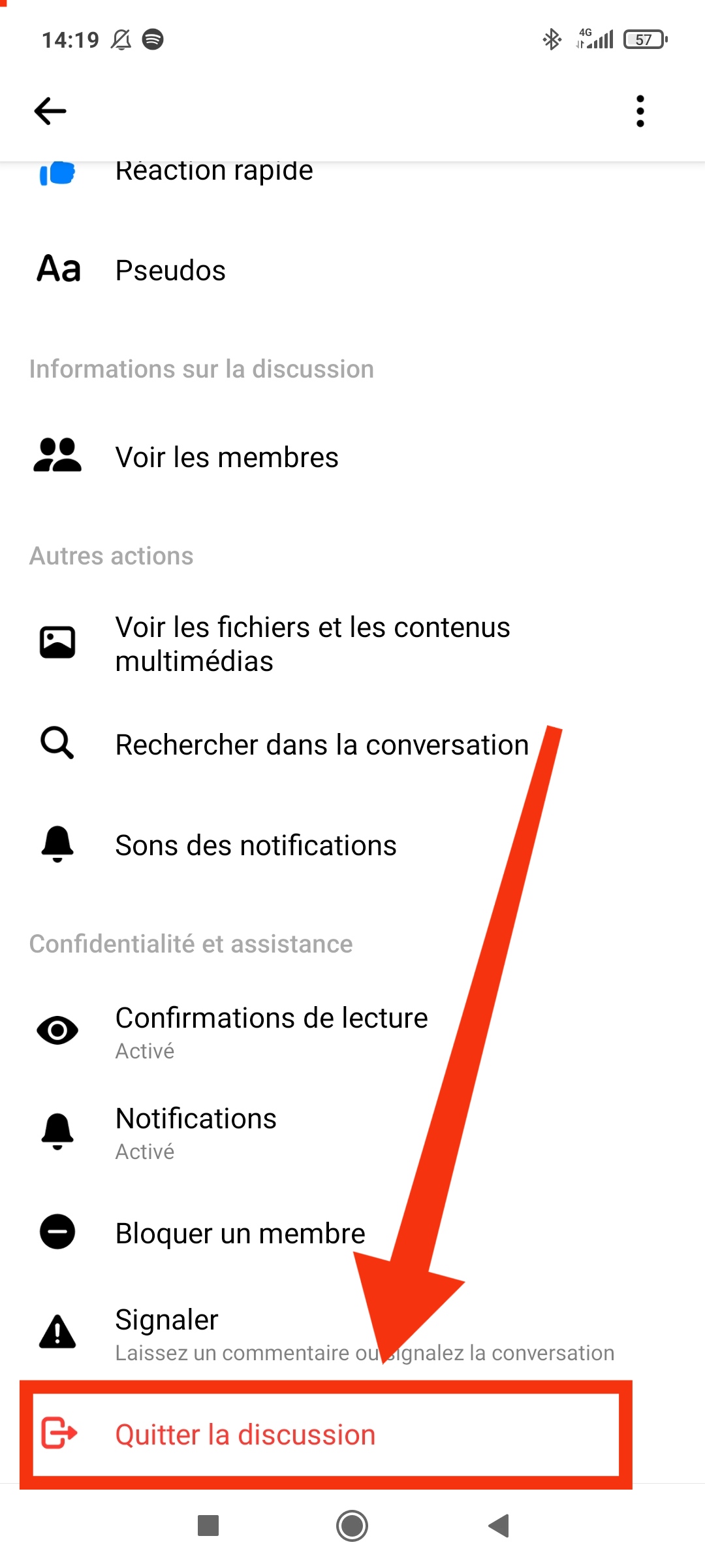 Quitter un groupe sur Messenger 