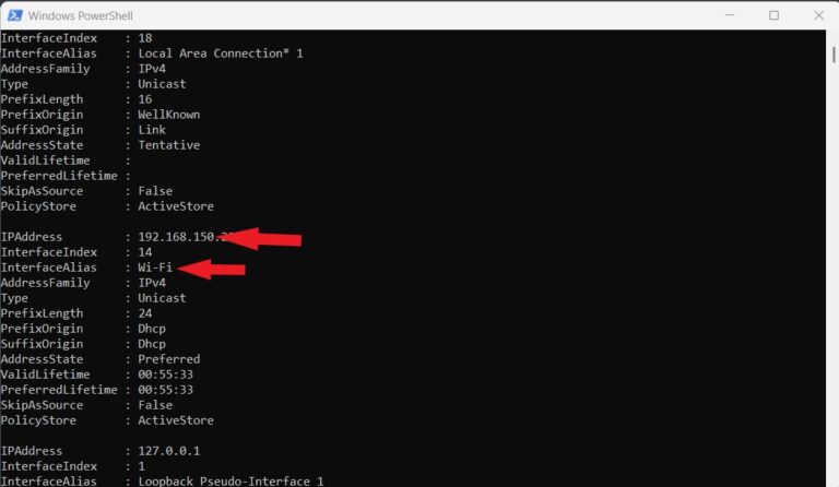 Note down the IP address in Powershell