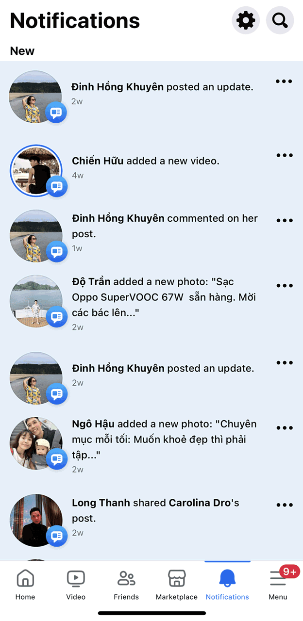 old Facebook notifications on iPhone