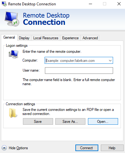 open remote connection settings