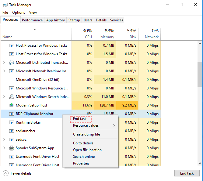 rdp clipboard monitor end task