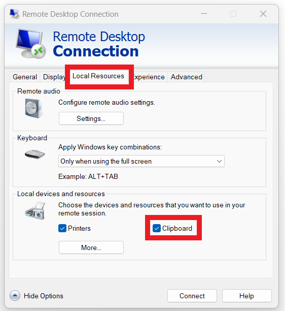 enable remote desktop clipboard