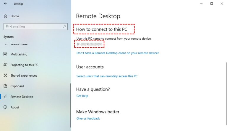 remote desktop name