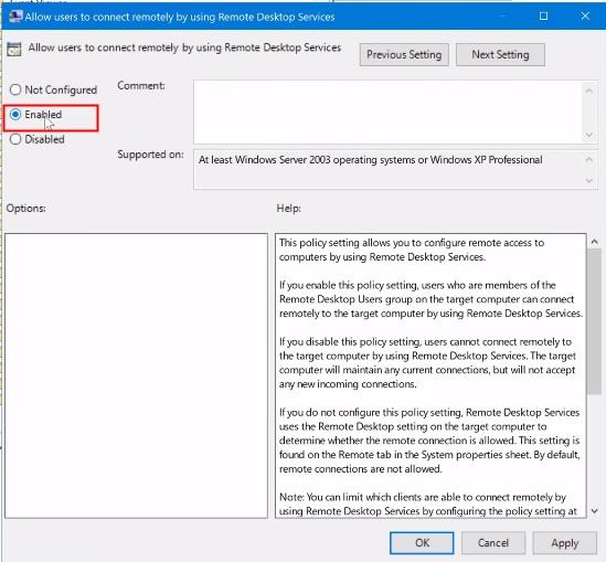 Remote Desktop Services Enabled