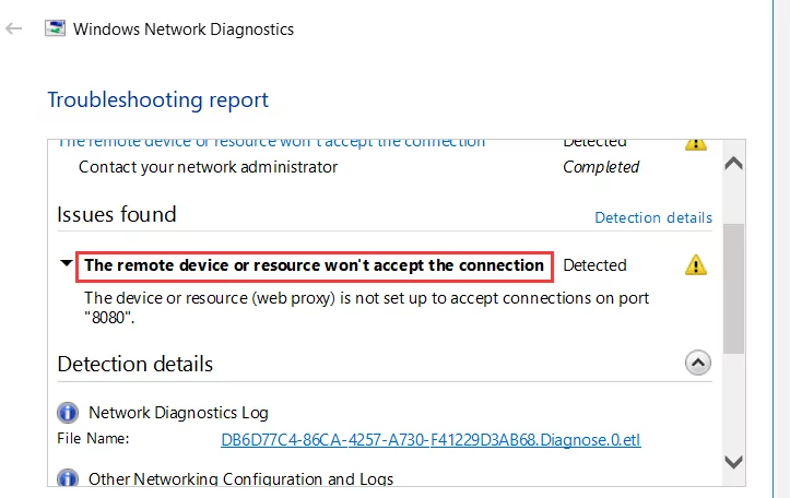 remote device or resource won’t accept the connection
