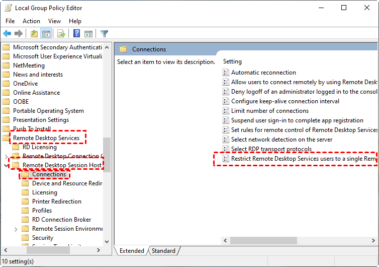 restrict remote desktop session