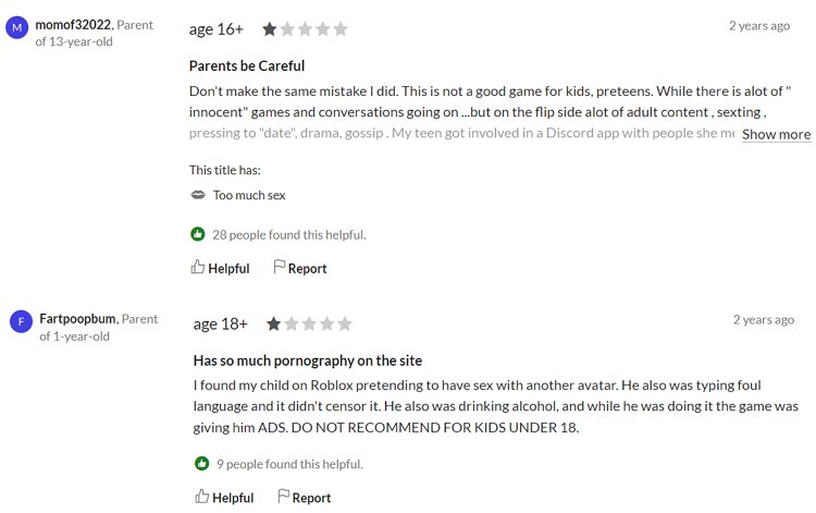 Roblox user review