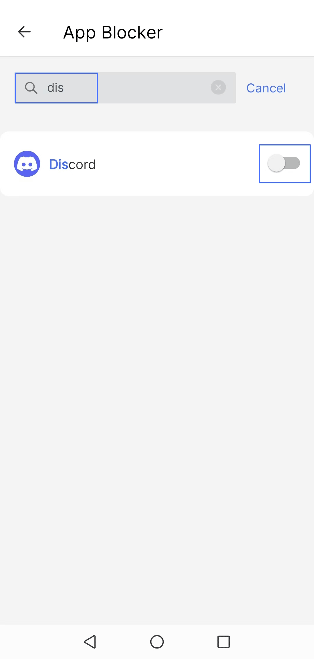 search Discord app and enable block