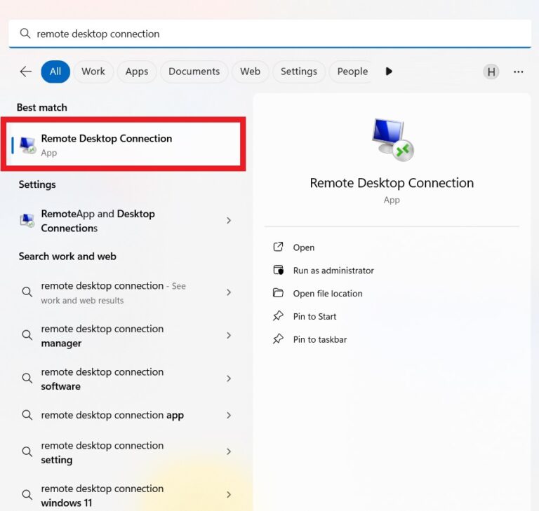 search for remote desktop connection