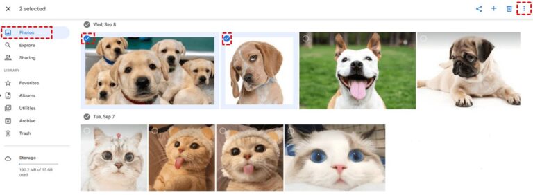 select photos on google photos