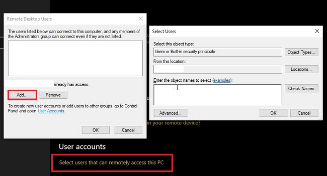Select users that can remotely access