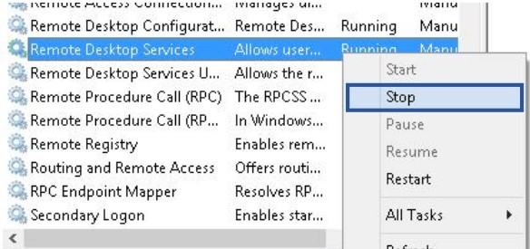 stop remote desktop service