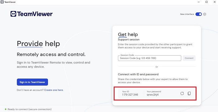 TeamViewer ID and Password