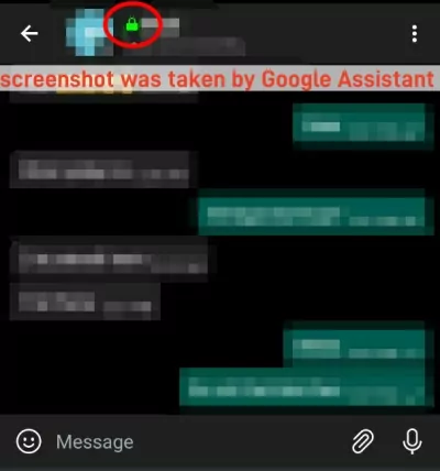 Capture d'écran du chat secret Telegram par Google Assistant